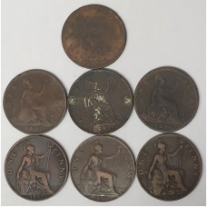 GREAT BRITAIN UK 1862-1910 . ONE 1 PENNY . LOT OF 7 COINS